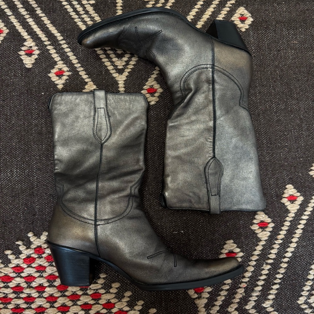 Franco Sarto Western Boots Metallic Bronze Leather Mid-Calf Cowboy Sz 8M - Picture 7 of 13